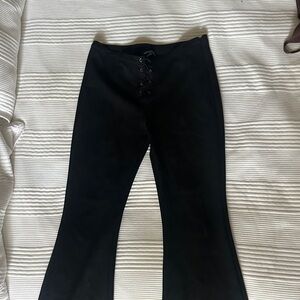 low rise PrettyLittleThing Black Lace-Up Bootcut Jumpsuit